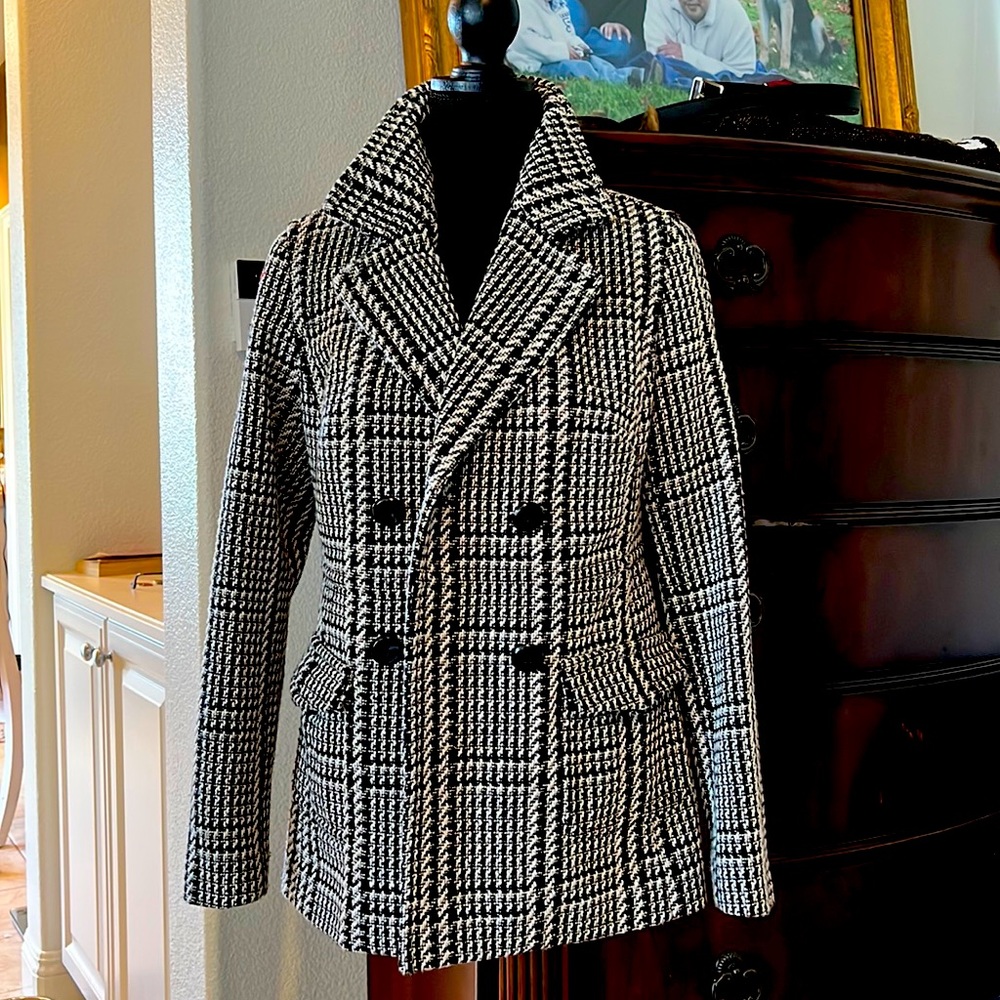Tommy Hilfiger plaid pea coat.